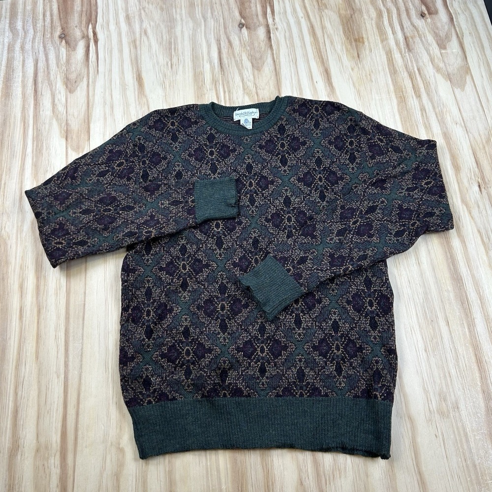 Tricots St. Raphael Men's Vintage Wool Geometric Pattern Sweater Large Retro